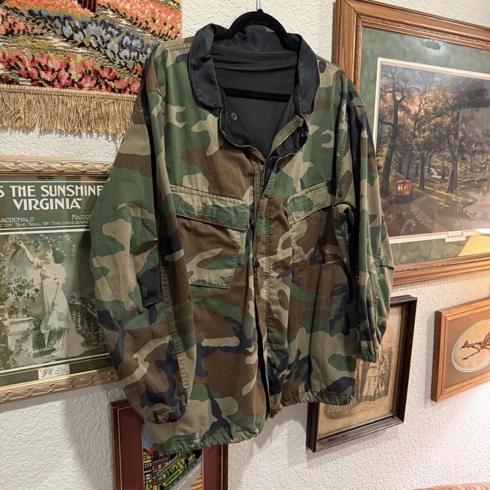 Vintage 80s Army Military Chemical Protection Woodland Camo Jacket Size Medium - Picture 2 of 6